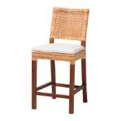 bali & pari Lesia Natural Rattan Counter Stool with Cushion - Handwoven Wicker Stool with Mahogany Wood Frame, Coastal Boho Style for Kitchen Island or Bar Seating Baxton Studio restaurant furniture, hotel furniture, commercial furniture, wholesale dining room furniture, wholesale dining chairs, classic dining chairs